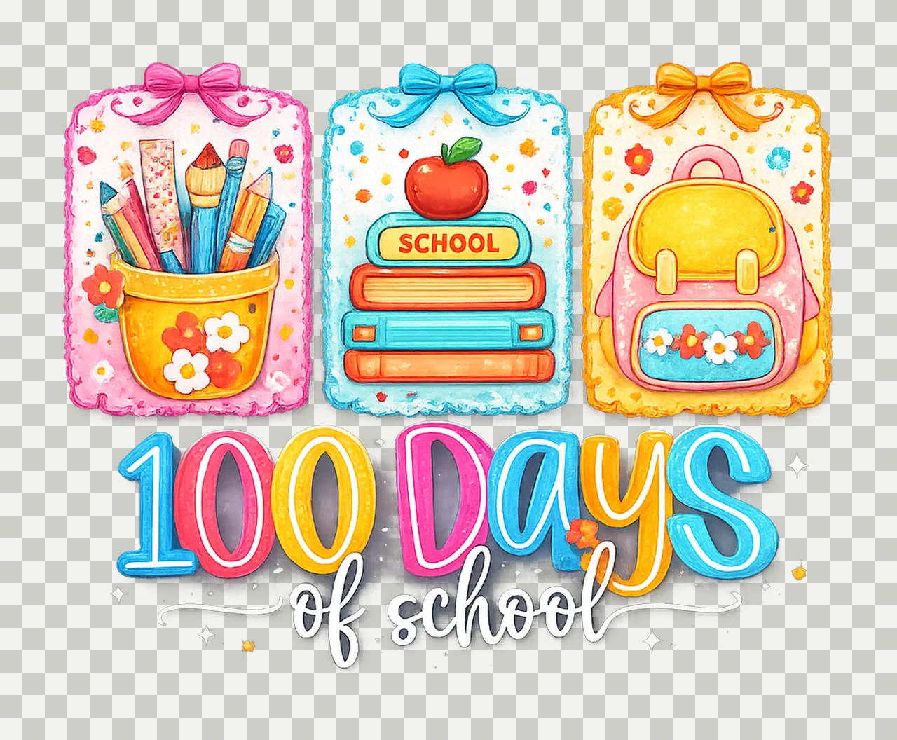 Preppy 100 Days of School Retro happy 100 days Digital transparency and detail preview thumbnail