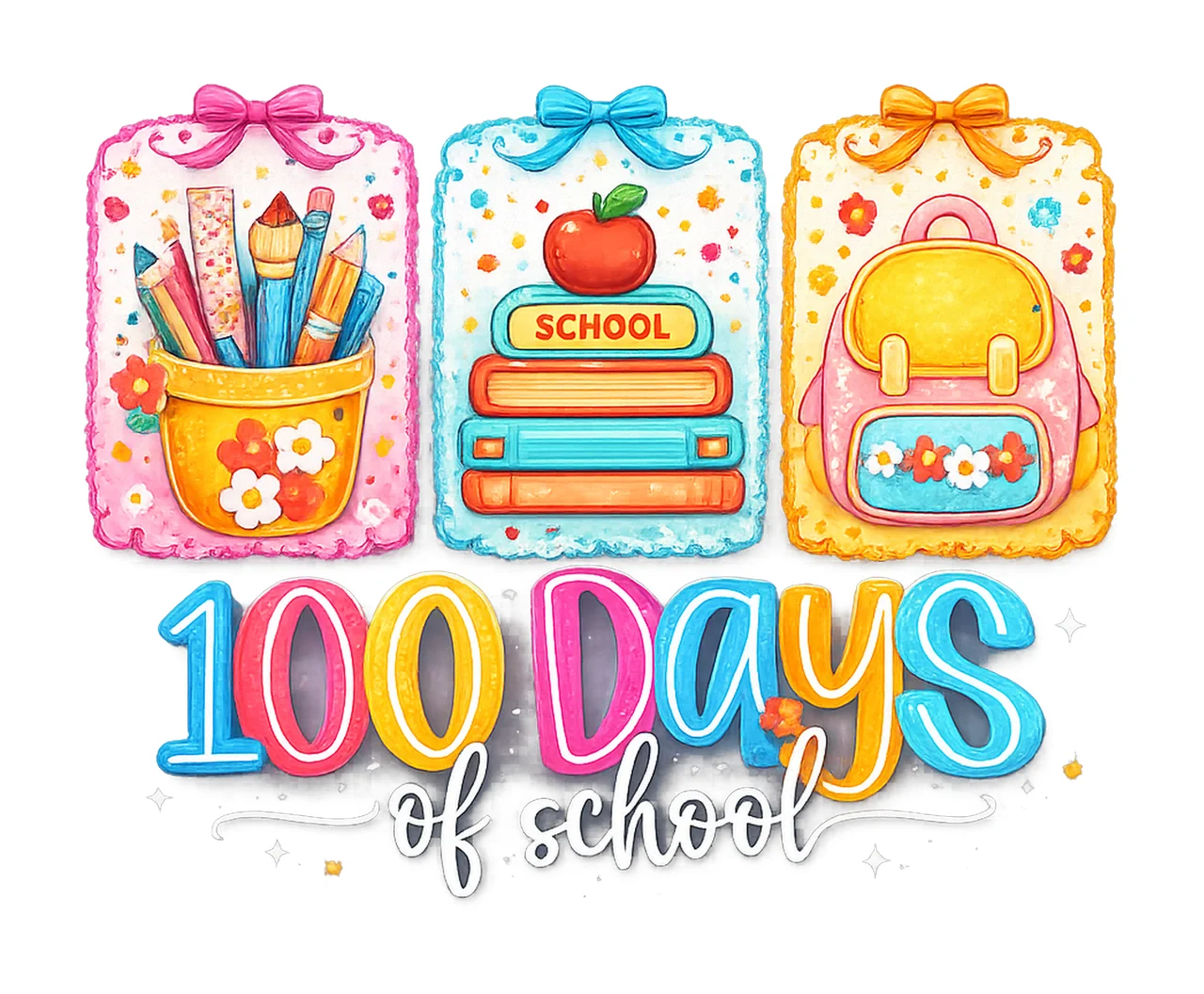 Preppy 100 Days of School Retro happy 100 days Digital