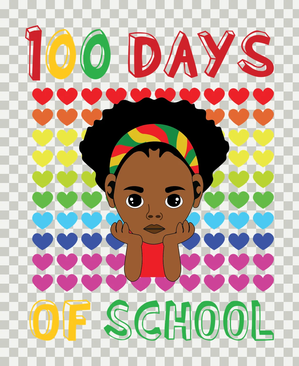Black 100 Days Of School Graphic Text with pattern heart typography transparency and detail preview thumbnail
