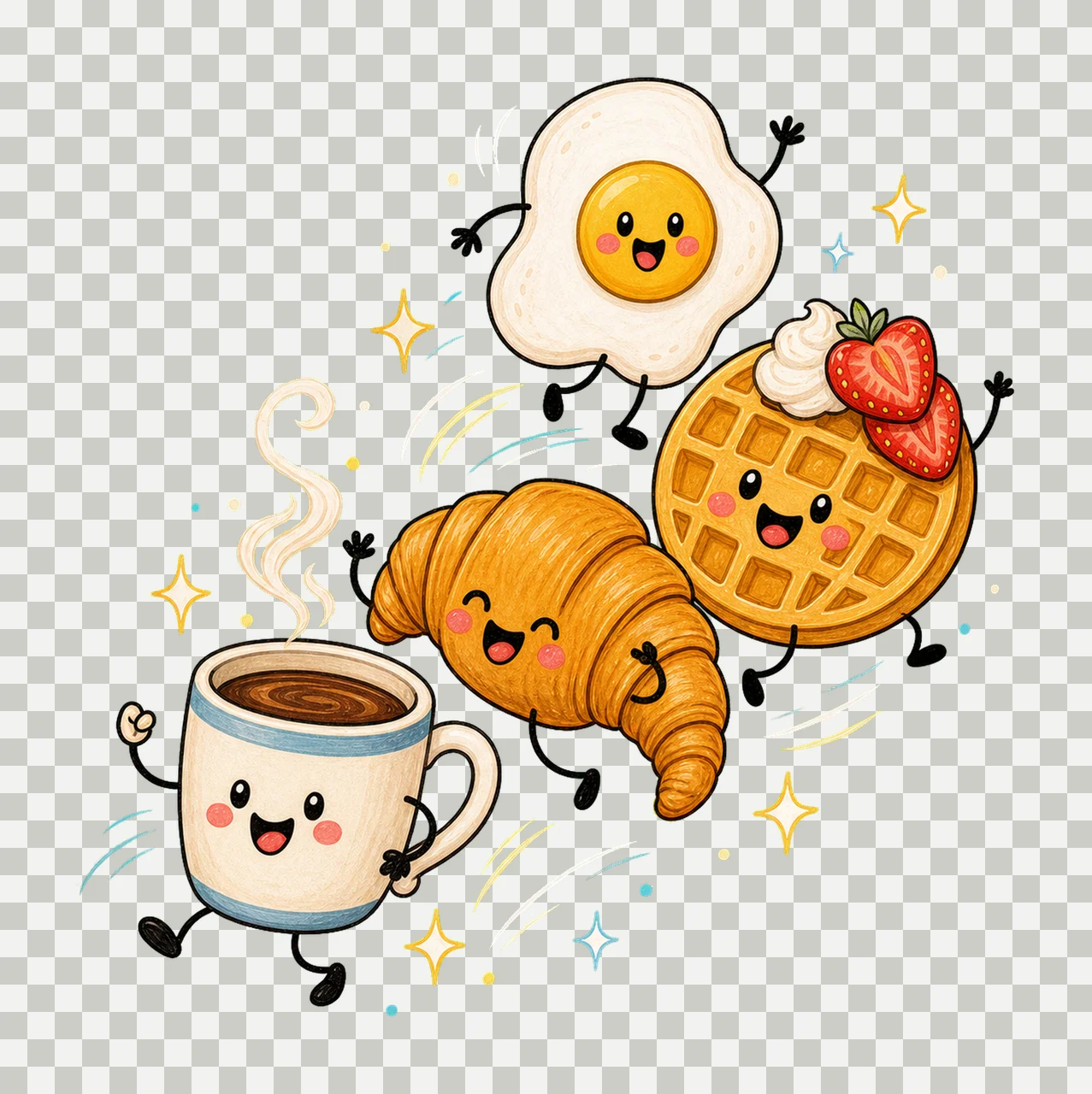 Happy Breakfast Food Doodle Cute Smiling Variation D transparency and detail preview thumbnail
