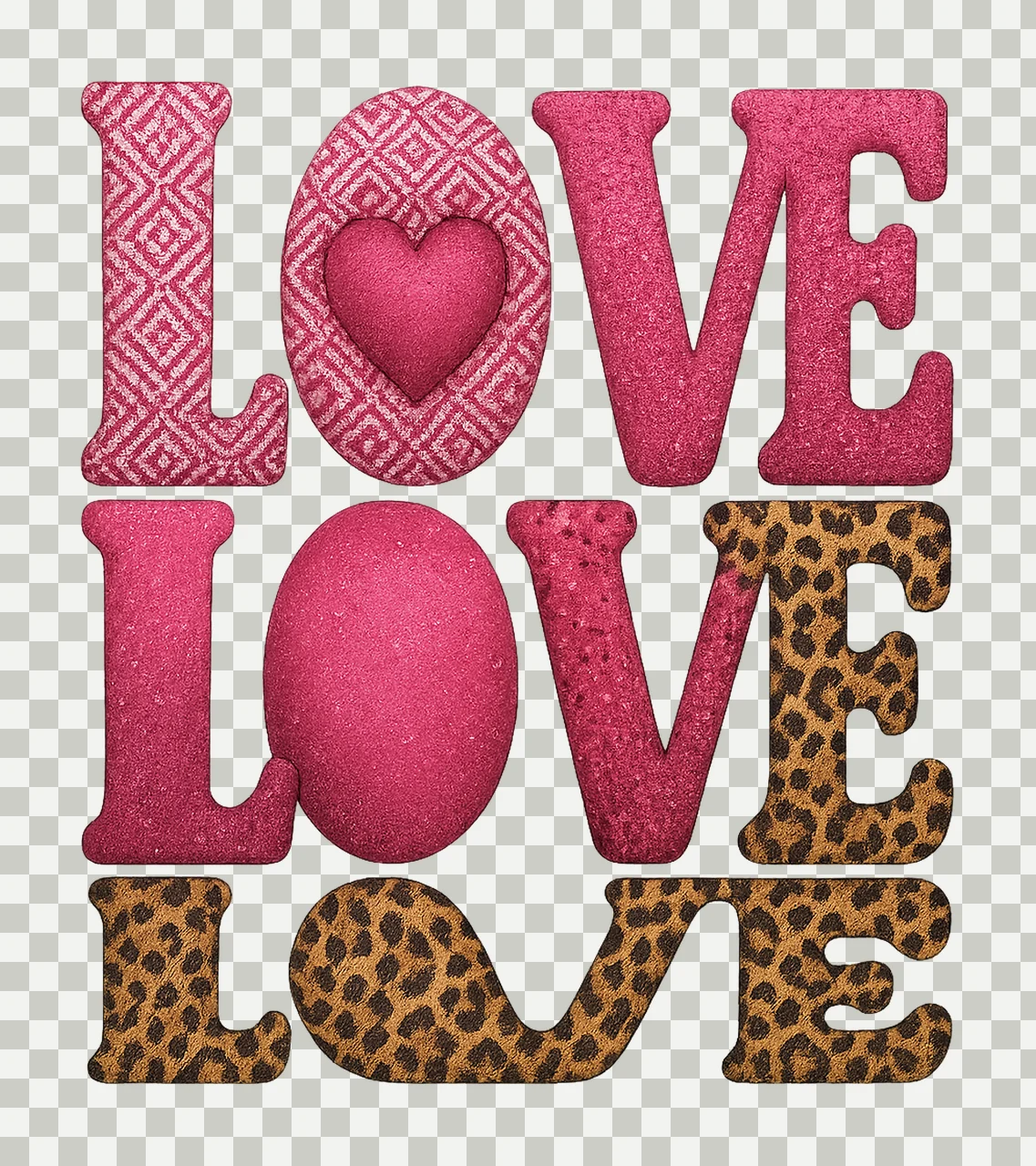 Love Valentines Retro Love Letters Pink Leopard Design transparency and detail preview thumbnail