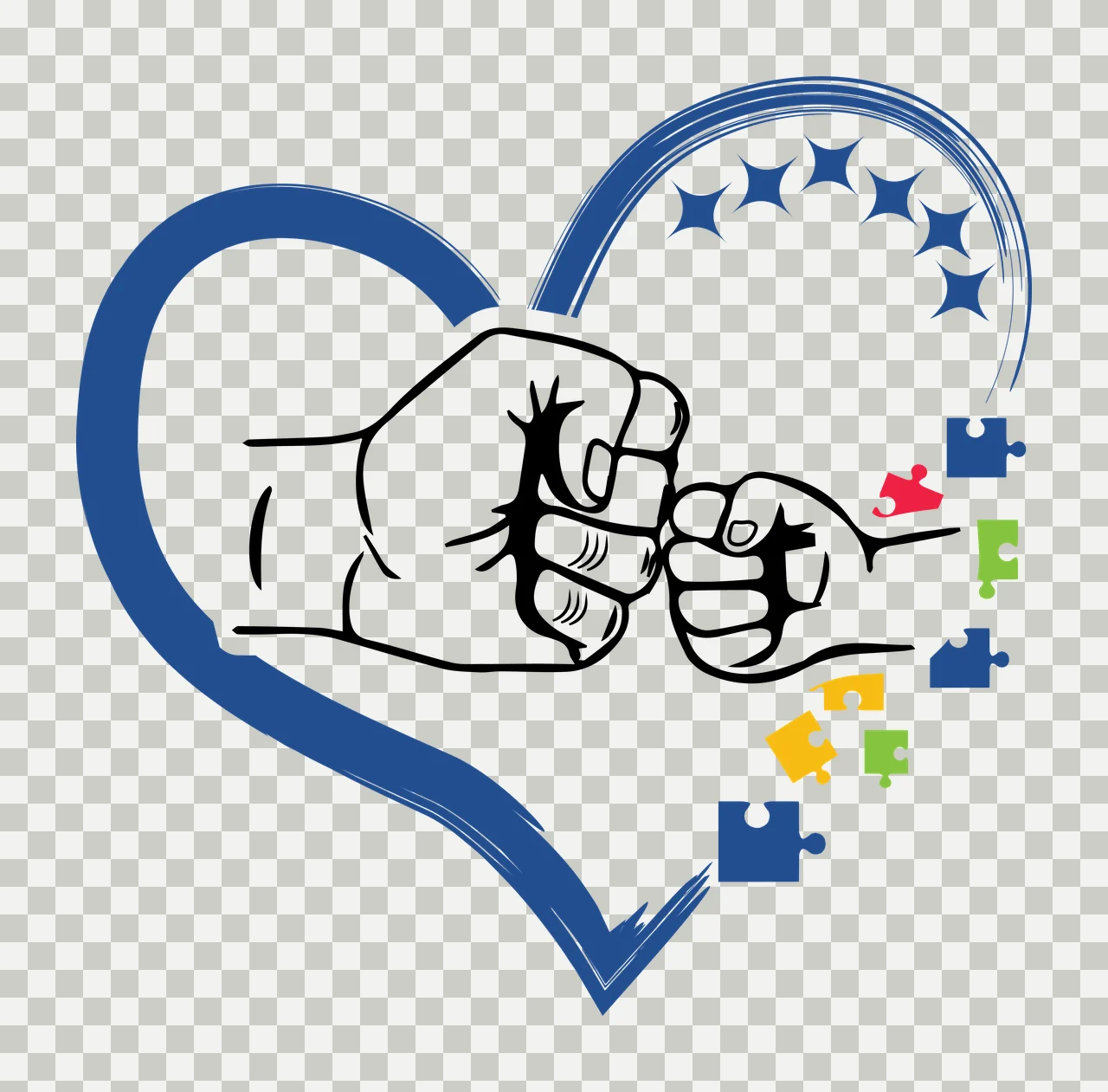 Fist Bump Inside Heart With Stars fists and puzzle pieces black transparency and detail preview thumbnail