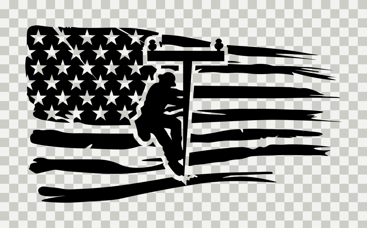 Lineman Utility Worker On Flag Silhouette Design pole climbing transparency and detail preview thumbnail