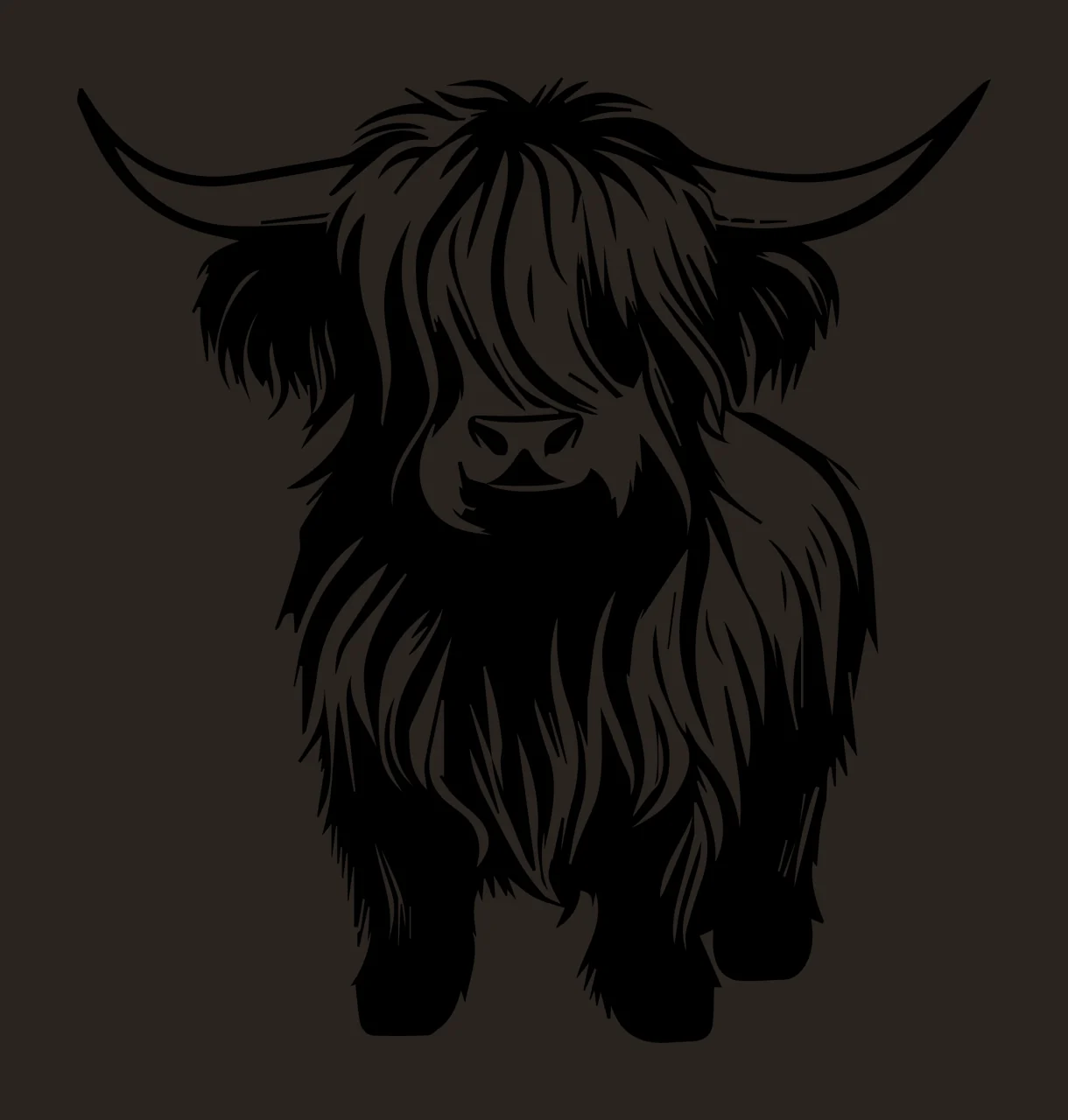 Highland Cow With Shaggy Fur standing horns ink illustration contrast preview thumbnail