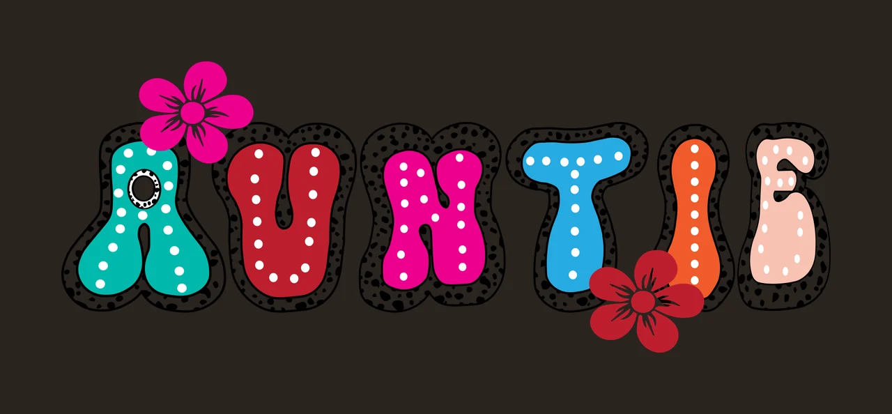Auntie Text With Floral Accents stationary flower bubble font contrast preview thumbnail