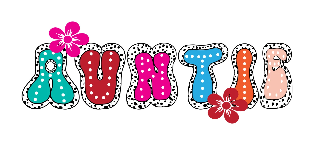 Auntie Text With Floral Accents stationary flower bubble font