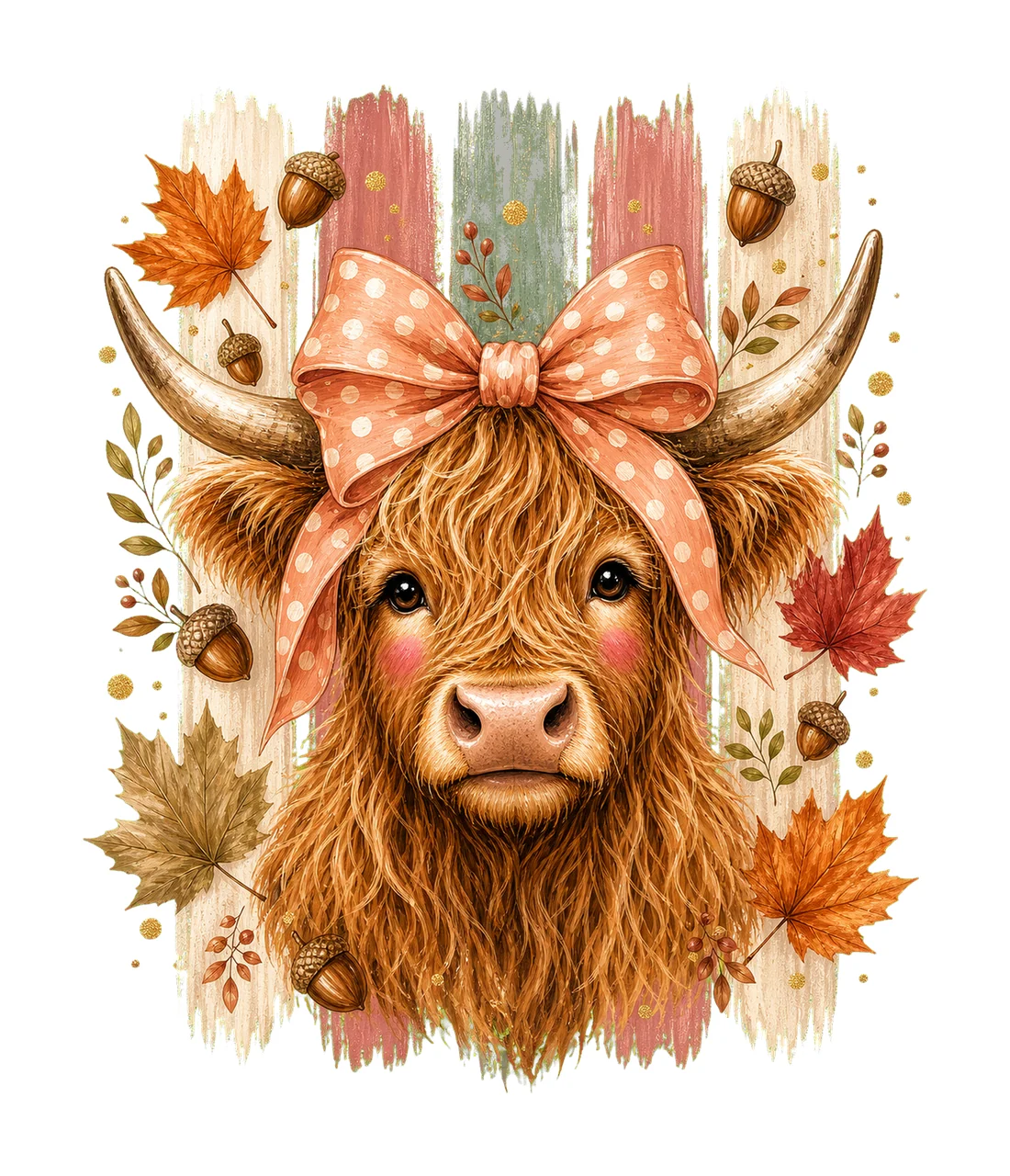 Highland Cow Fall Pink Bow Autumn Sublimation Variation A