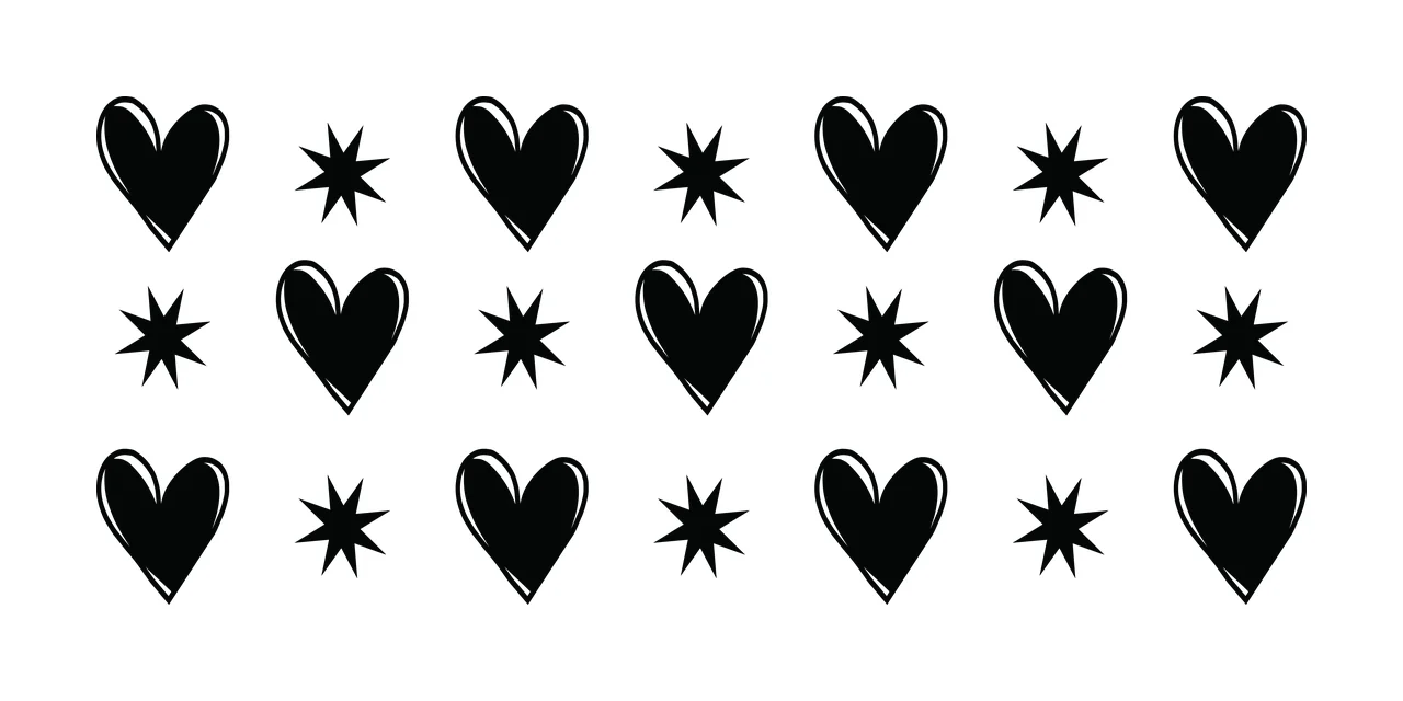 Hearts Can Glass Wrap Heart And Star Repeating black white