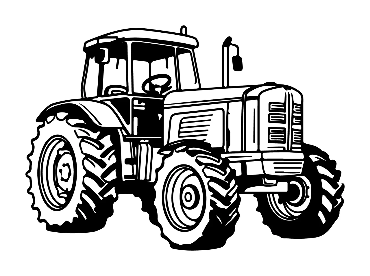 Black And White Farm Tractor Sketch line art agriculture machinery