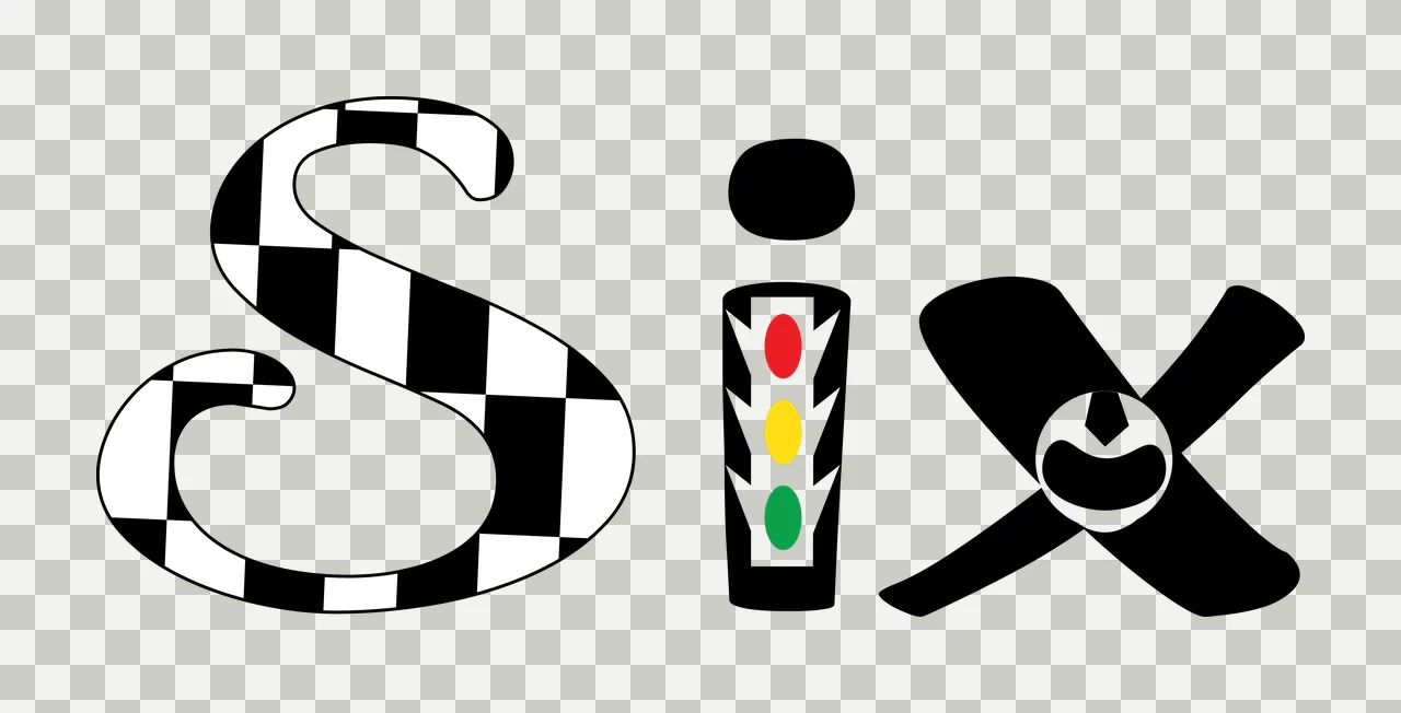 Six Black Text With Traffic Light And Wrench display white transparency and detail preview thumbnail