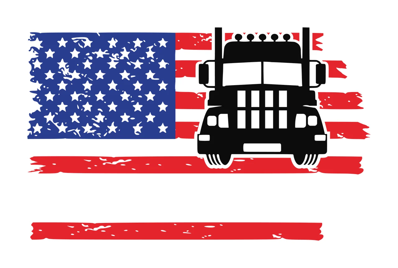 Truck Silhouette Aligned With A Distressed Flag Pattern stars