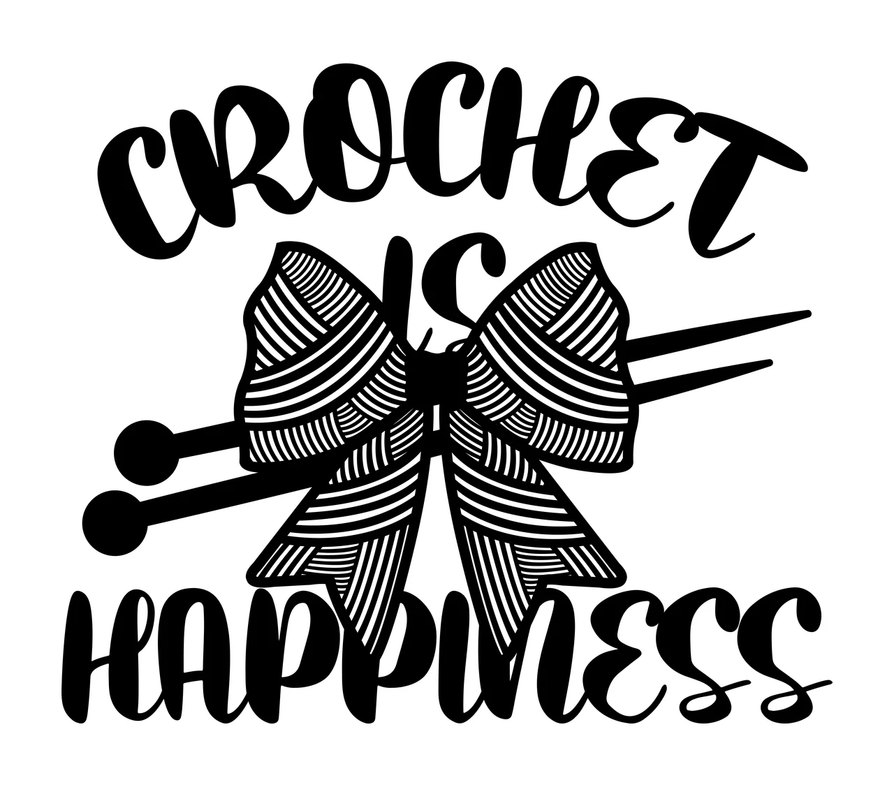 Crochet Is Happiness Decorative Text Design needles bow silhouette