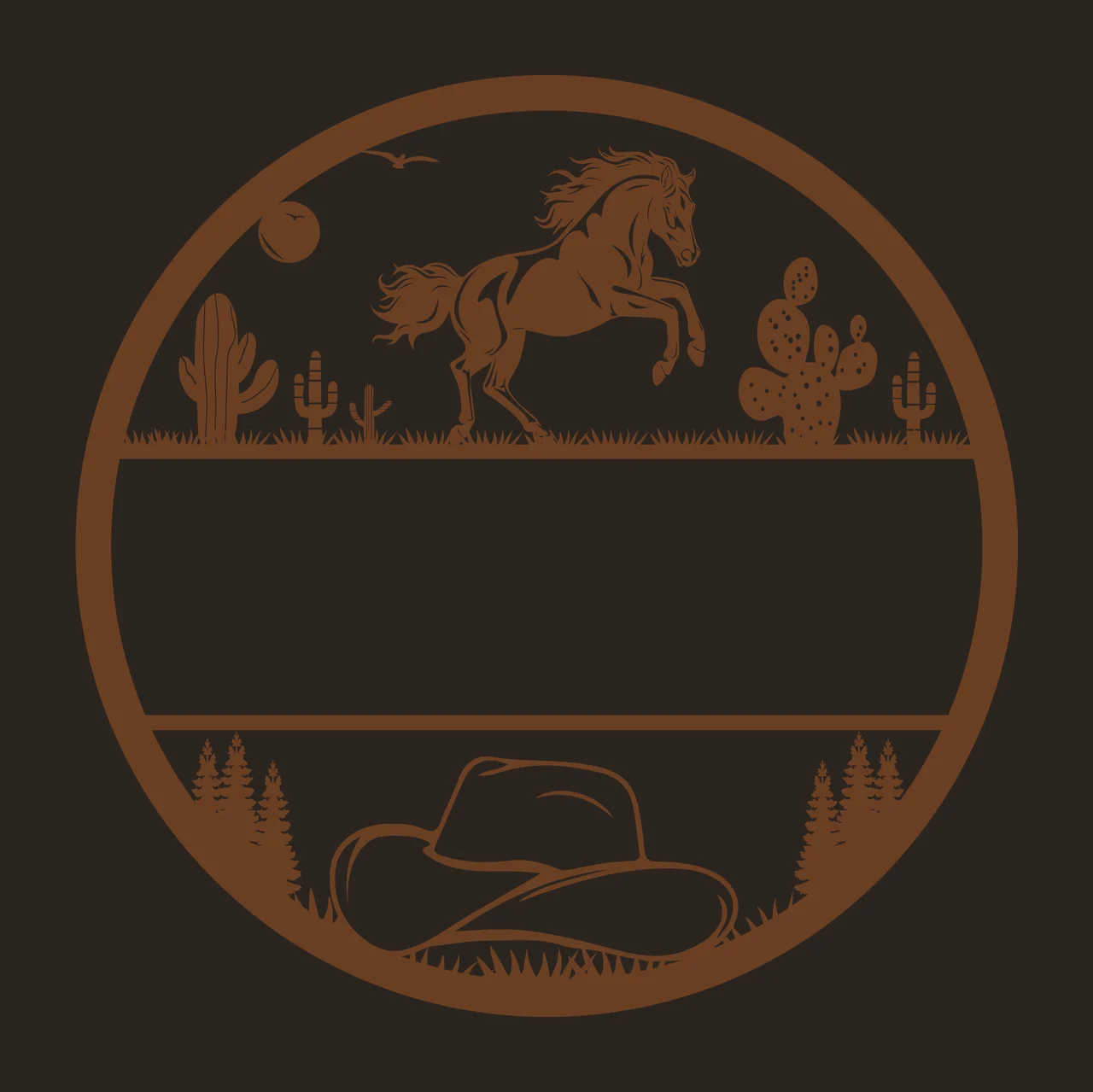 Horse And Hat Circular Frame rearing circle cactus trees bird contrast preview thumbnail