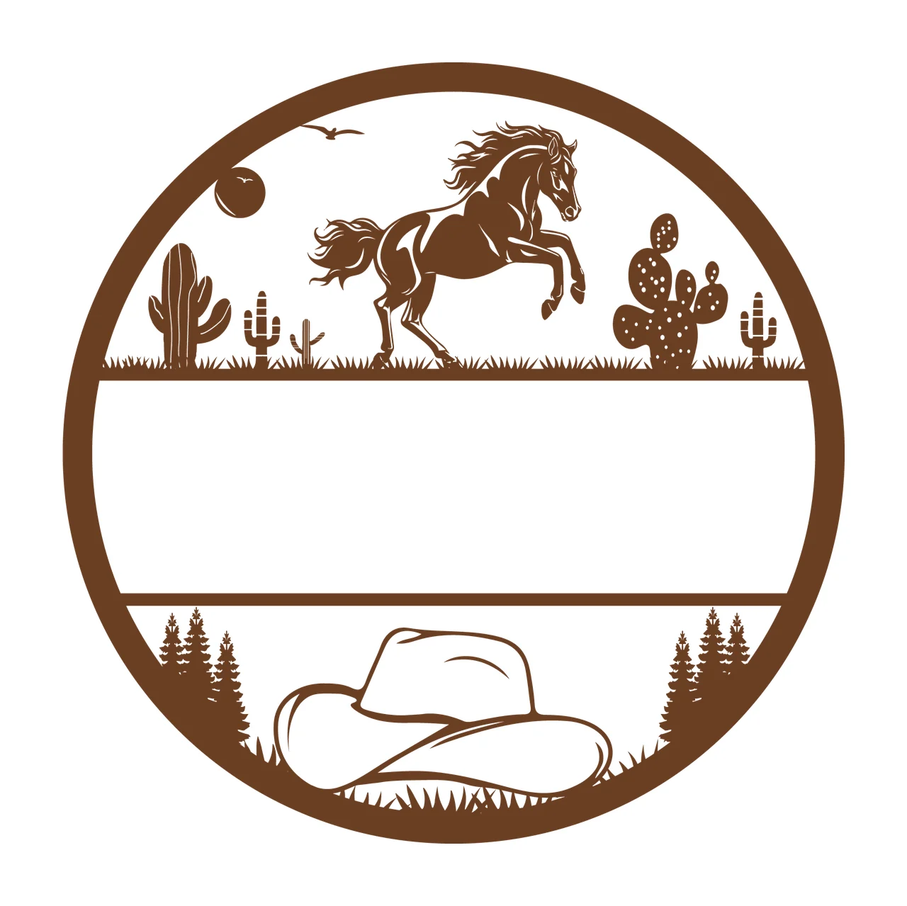 Horse And Hat Circular Frame rearing circle cactus trees bird