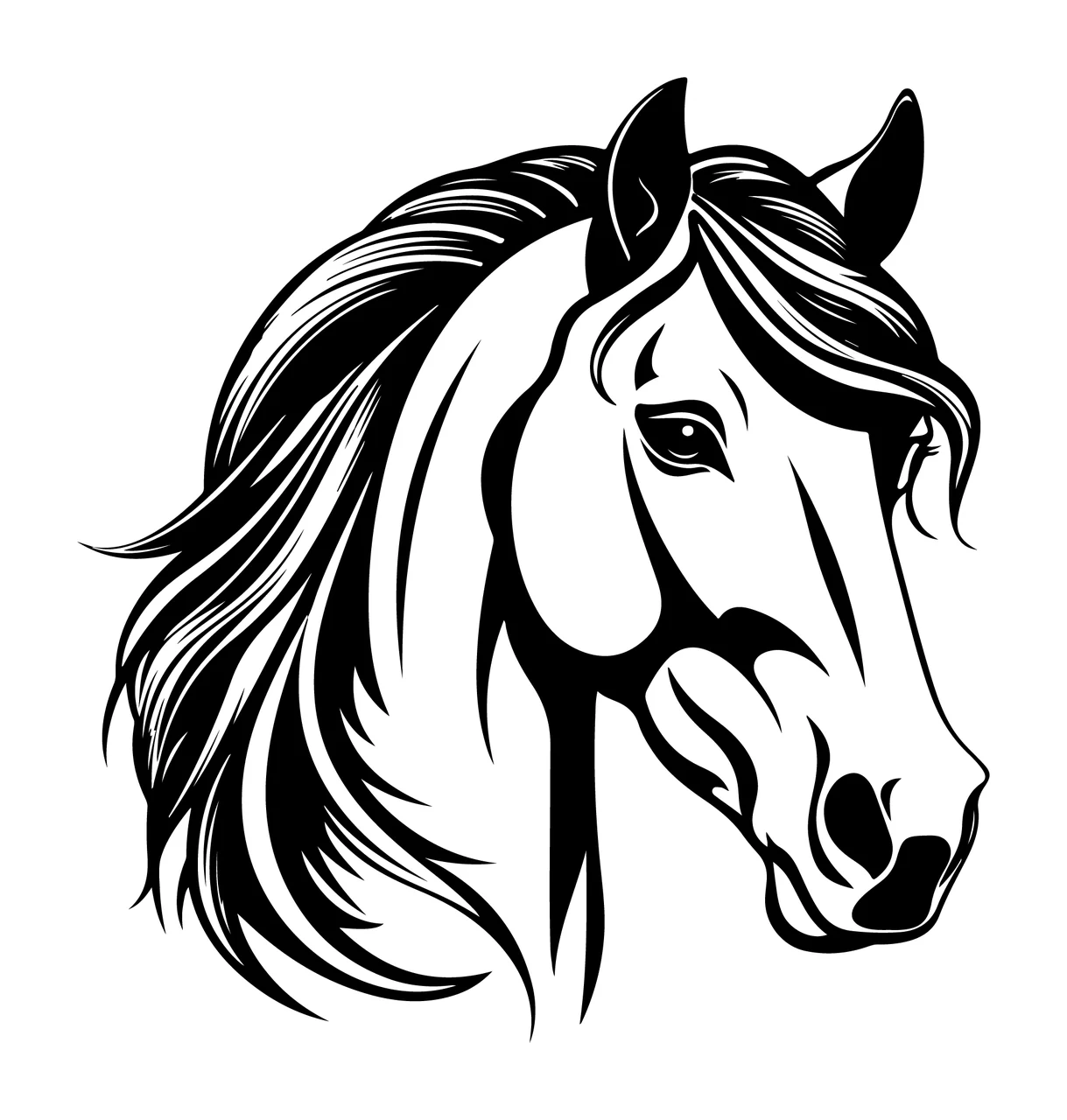 Horse Head Side Profile Illustration mane black white animal