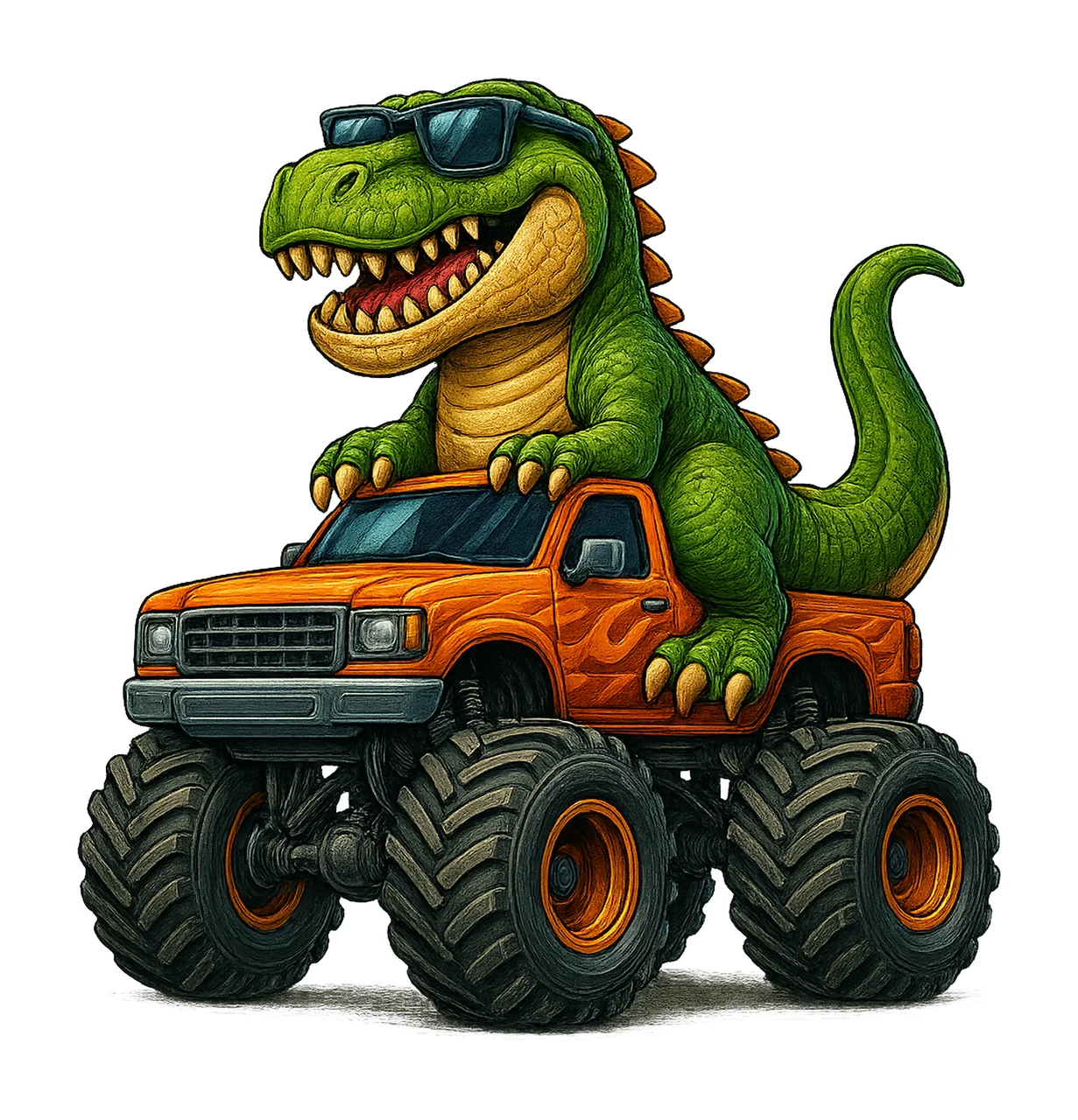 Rex Riding Monster Truck Funny Dinosaur Artwork Sublimation