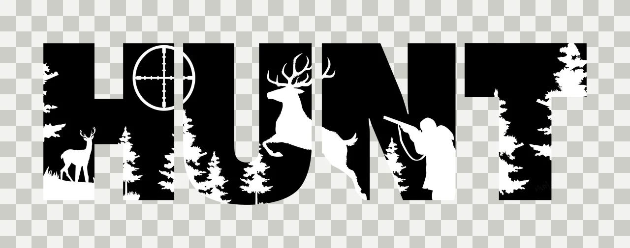 Deer Hunt Text With Silhouette Scene word standing forest scope transparency and detail preview thumbnail