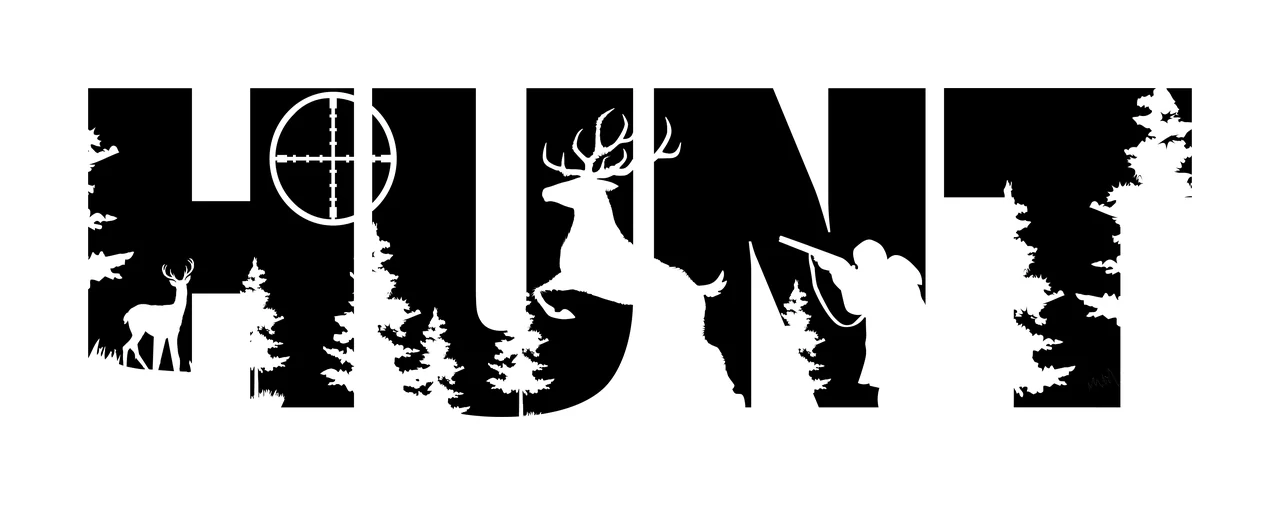 Deer Hunt Text With Silhouette Scene word standing forest scope