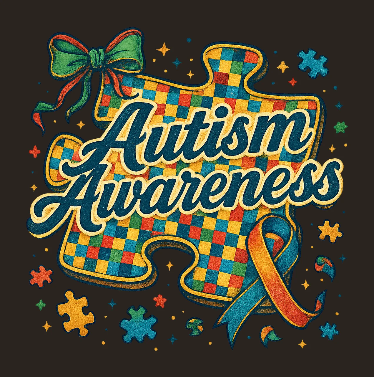 Checkered Autism Awareness Puzzle Piece Sublimation Design contrast preview thumbnail