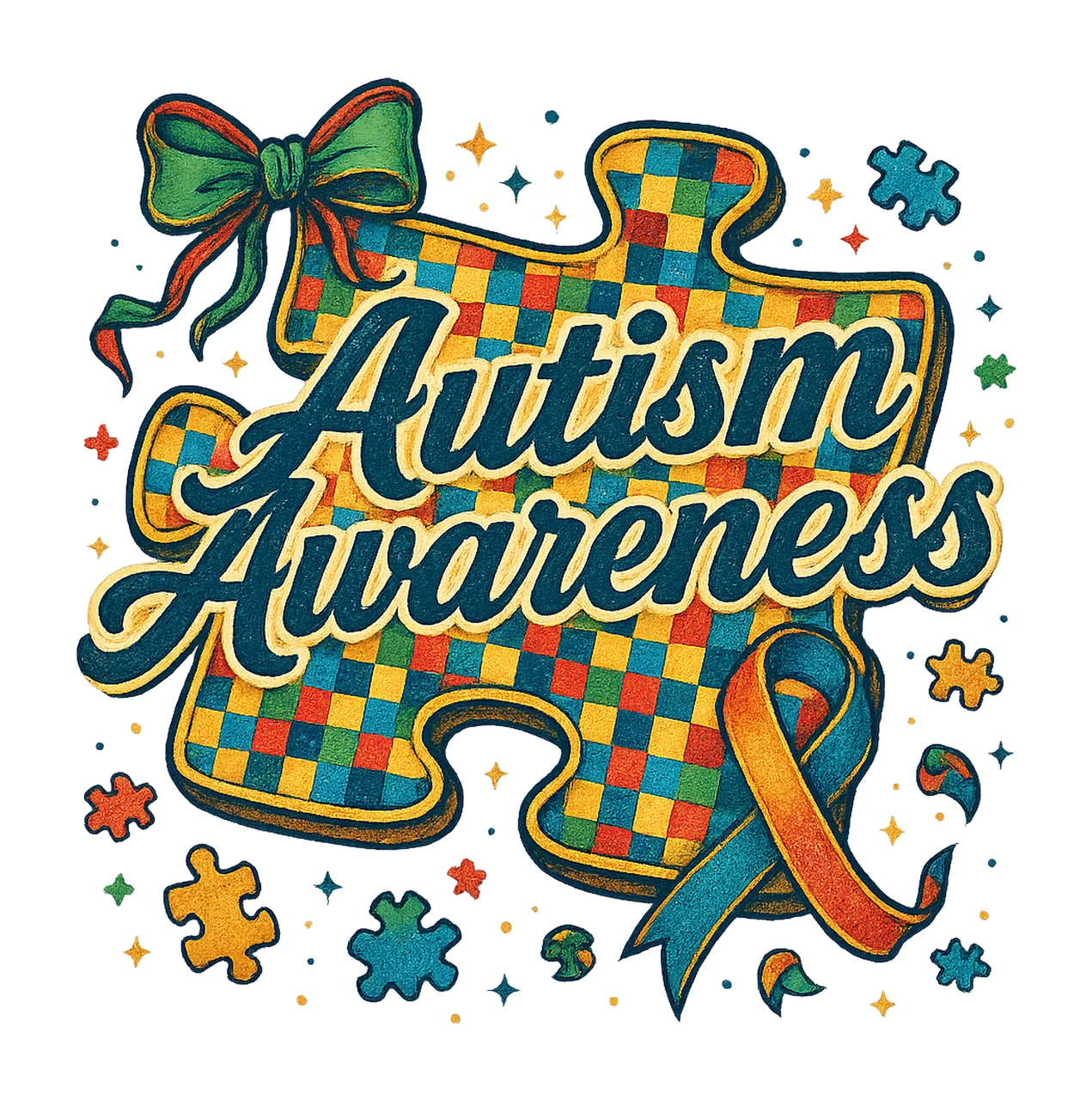 Checkered Autism Awareness Puzzle Piece Sublimation Design