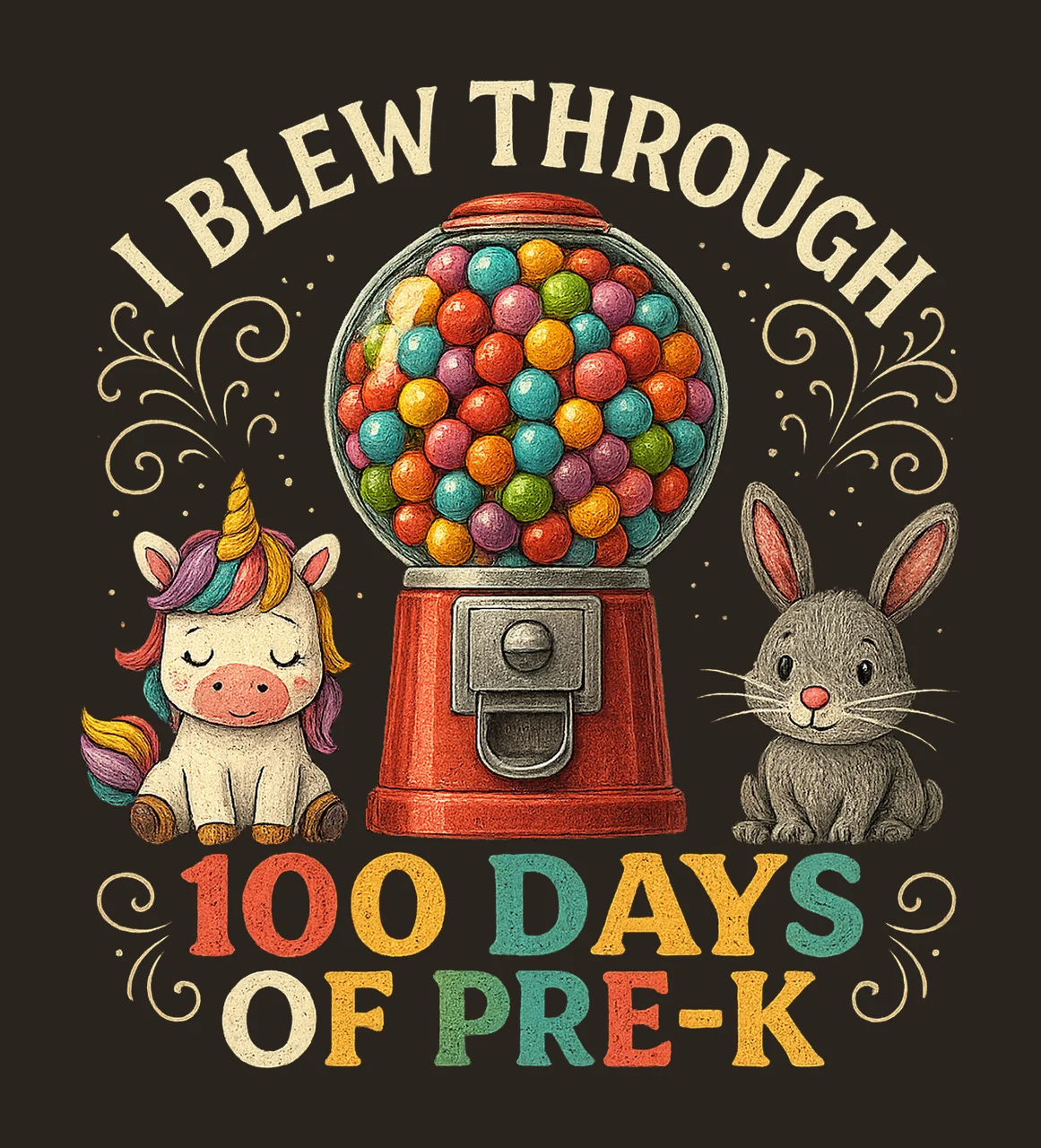 Blew Through 100 Days of Pre Colorful Gumball Unicorn Design contrast preview thumbnail