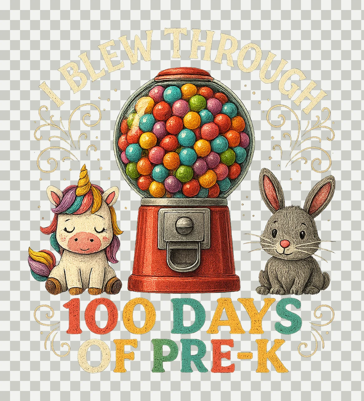 Blew Through 100 Days of Pre Colorful Gumball Unicorn Design transparency and detail preview thumbnail