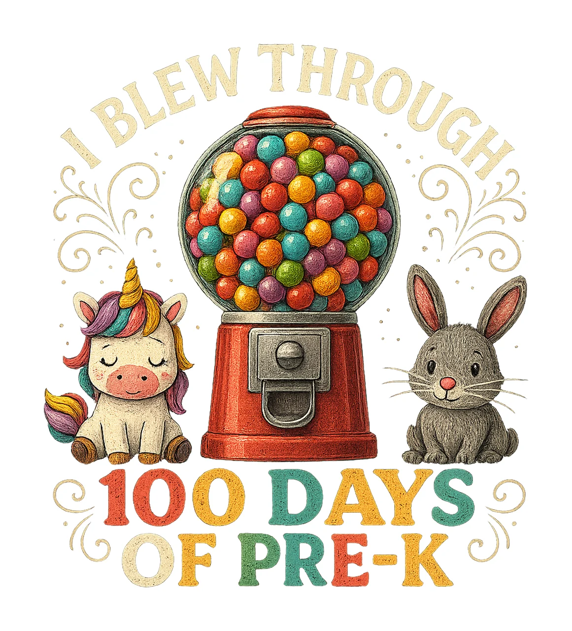 Blew Through 100 Days of Pre Colorful Gumball Unicorn Design