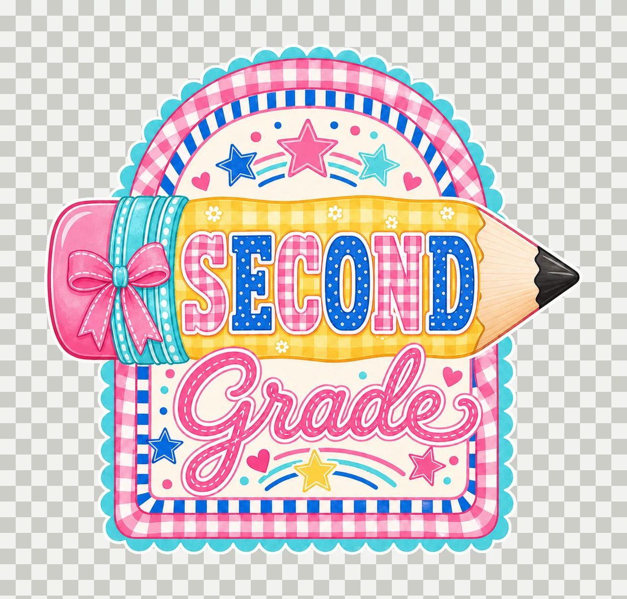 Preppy Back to School Pink Gingham Pennant Flag Variation B transparency and detail preview thumbnail