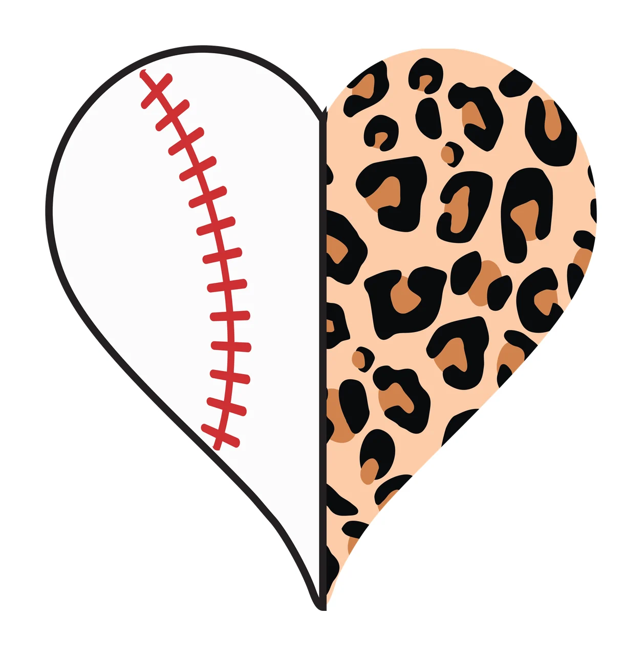 Heart Leopard Shape With Solid Black Side print white plain