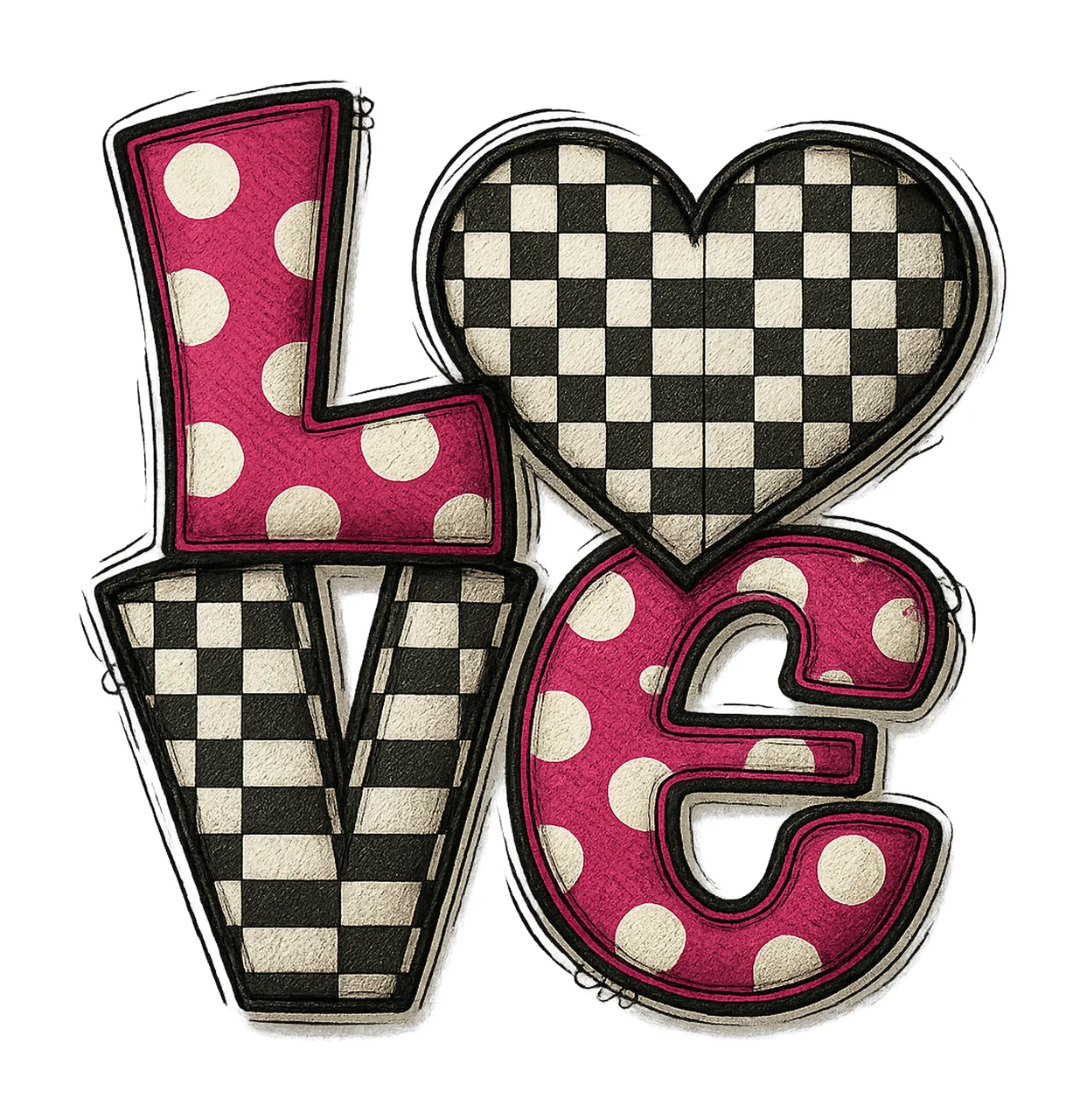 Valentines Day Love Buffalo Plaid Artwork Hand Drawn Day