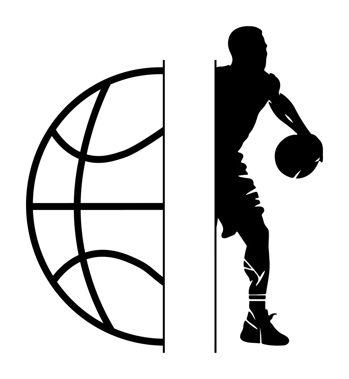 Black Silhouette Of A Basketball Player And Globe dribbling