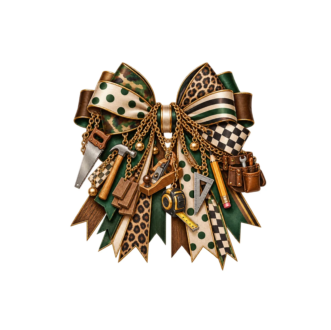 Carpenter Bow Charm PNG, Themed Gold Chain Charms, Coquette Ribbon Sublimation Design, Transparent Digital Download