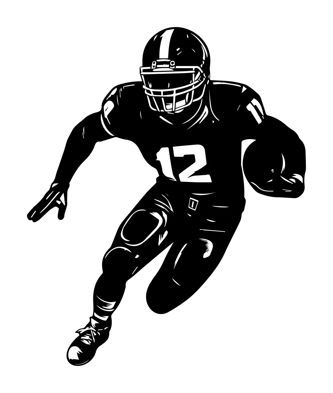 Football Player 12 Running With Number helmet uniform silhouette
