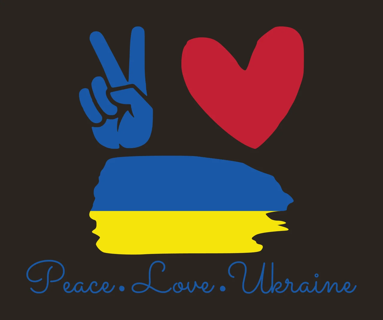 Peace Love Ukraine Black Graphic expressing hand heart brush stroke contrast preview thumbnail