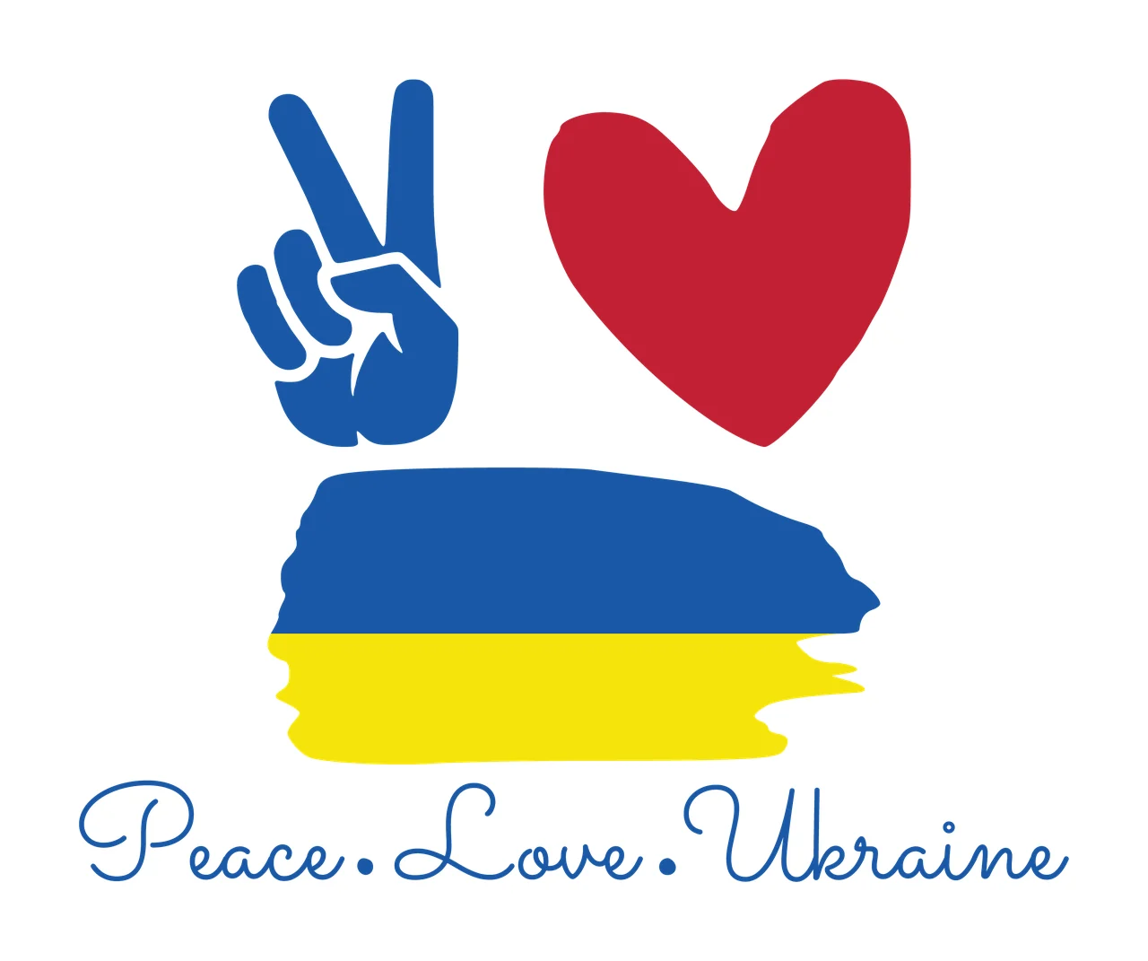 Peace Love Ukraine Black Graphic expressing hand heart brush stroke