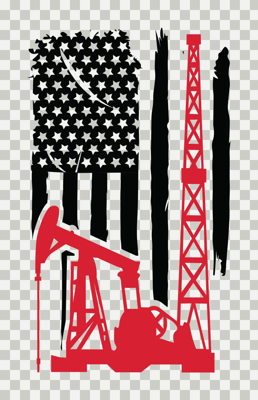 Flag Oil Pump Jack Graphic operating derrick black energy petroleum transparency and detail preview thumbnail