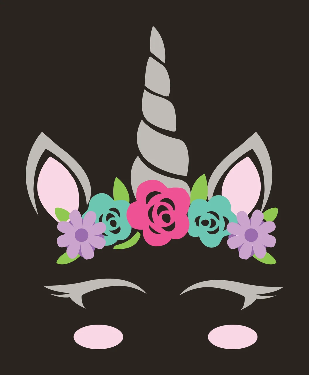 Unicorn Silhouette With Floral Wreath standing horn ears flowers contrast preview thumbnail