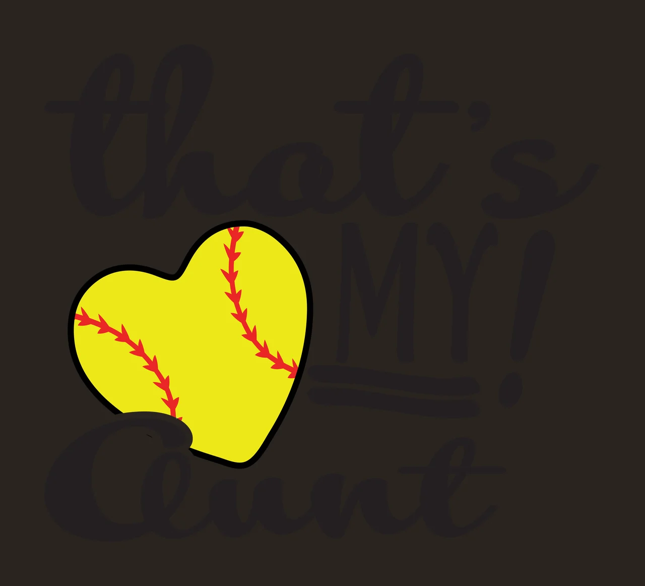 That's MY! Aunt Typography Design with text, heart-shaped softball, red seams and underline in black and yellow contrast preview thumbnail