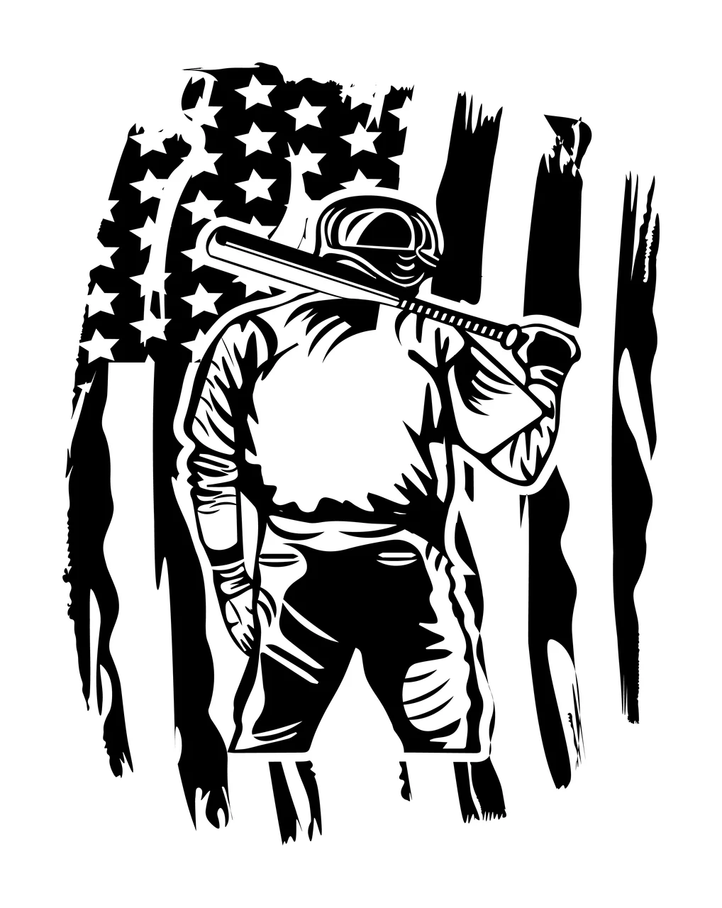 Baseball Player Silhouette Against A Distressed Flag Background bat