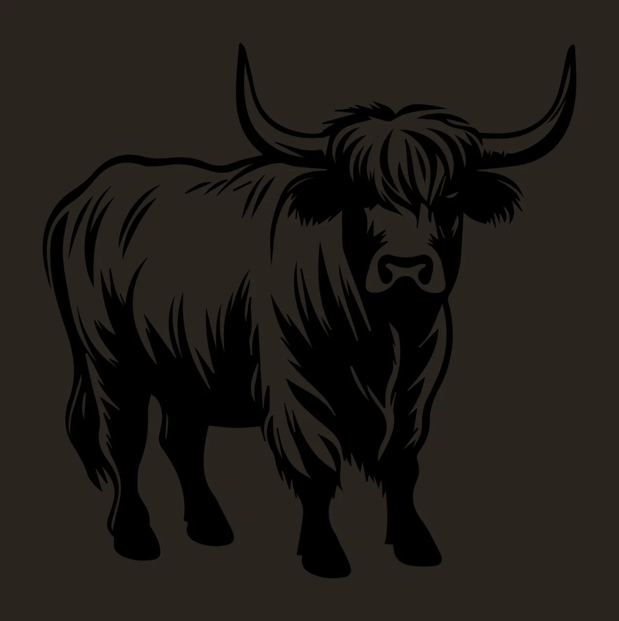 Highland Cow Standing Silhouette horns hair black white farm contrast preview thumbnail