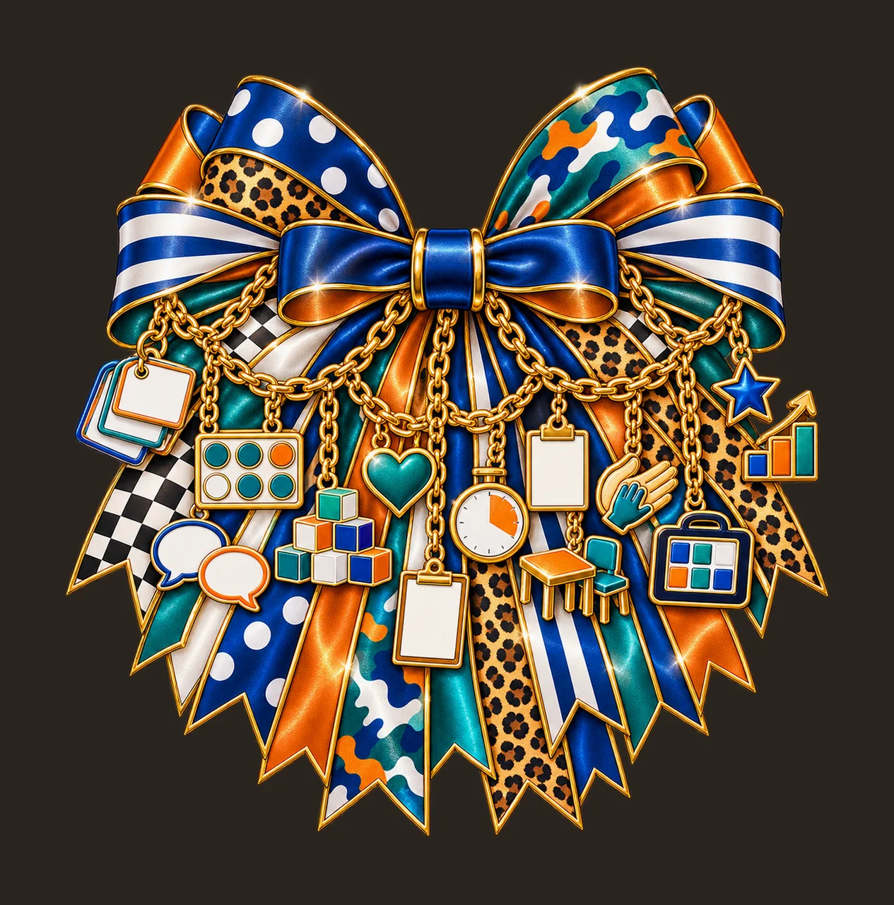 Behavior Technician Bow Charm PNG, Gold Chain Charms, Transparent Sublimation Design, Digital Download contrast preview thumbnail