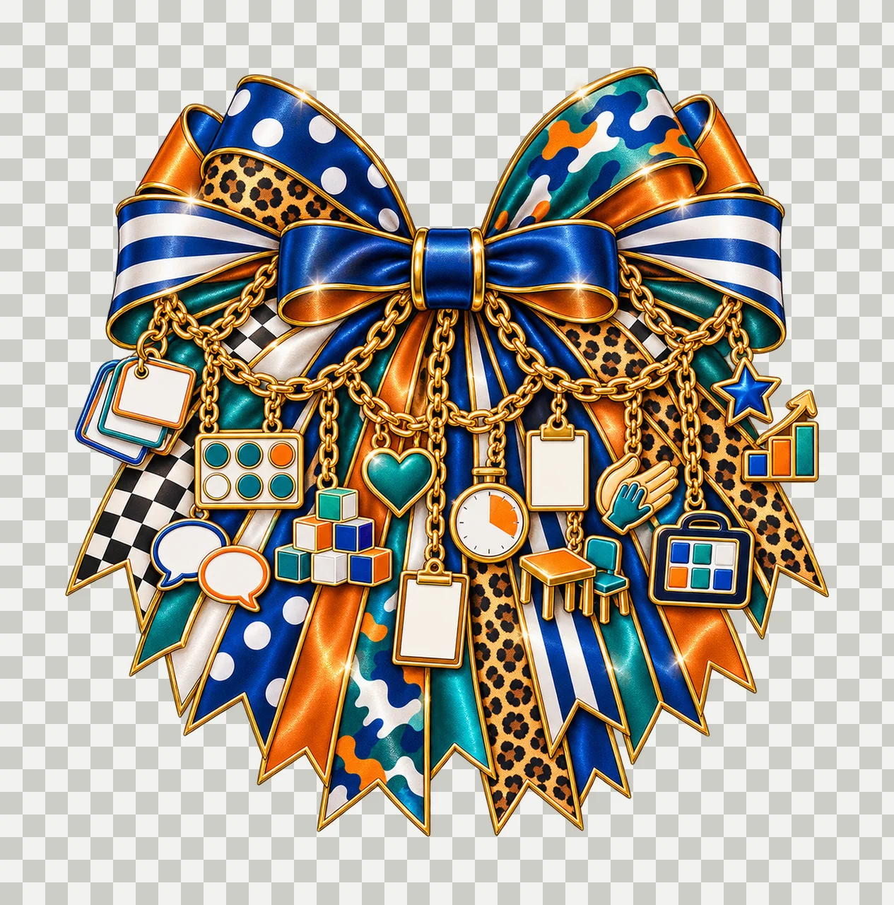 Behavior Technician Bow Charm PNG, Gold Chain Charms, Transparent Sublimation Design, Digital Download transparency and detail preview thumbnail
