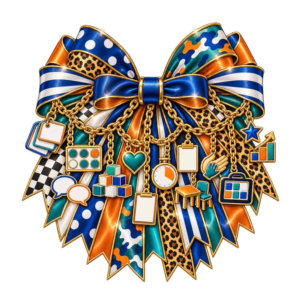 Behavior Technician Bow Charm PNG, Gold Chain Charms, Transparent Sublimation Design, Digital Download