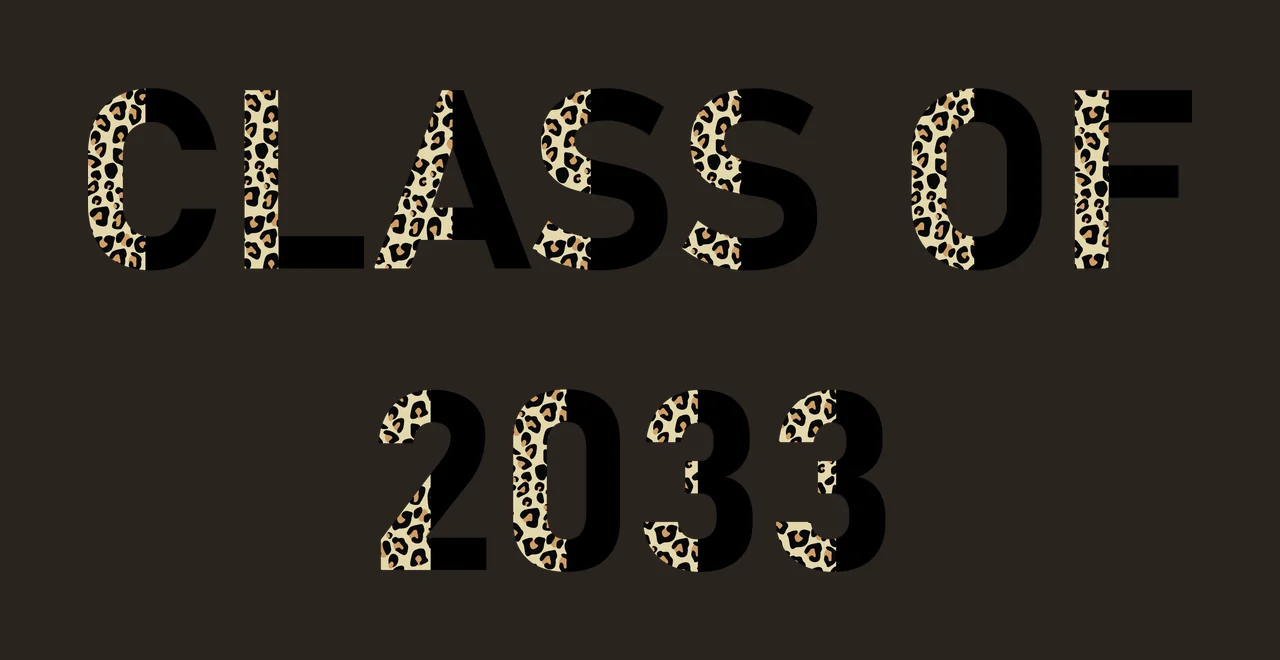 CLASS OF 2033 Typography Design with text, numbers, leopard print pattern and split lettering in black, tan and beige contrast preview thumbnail