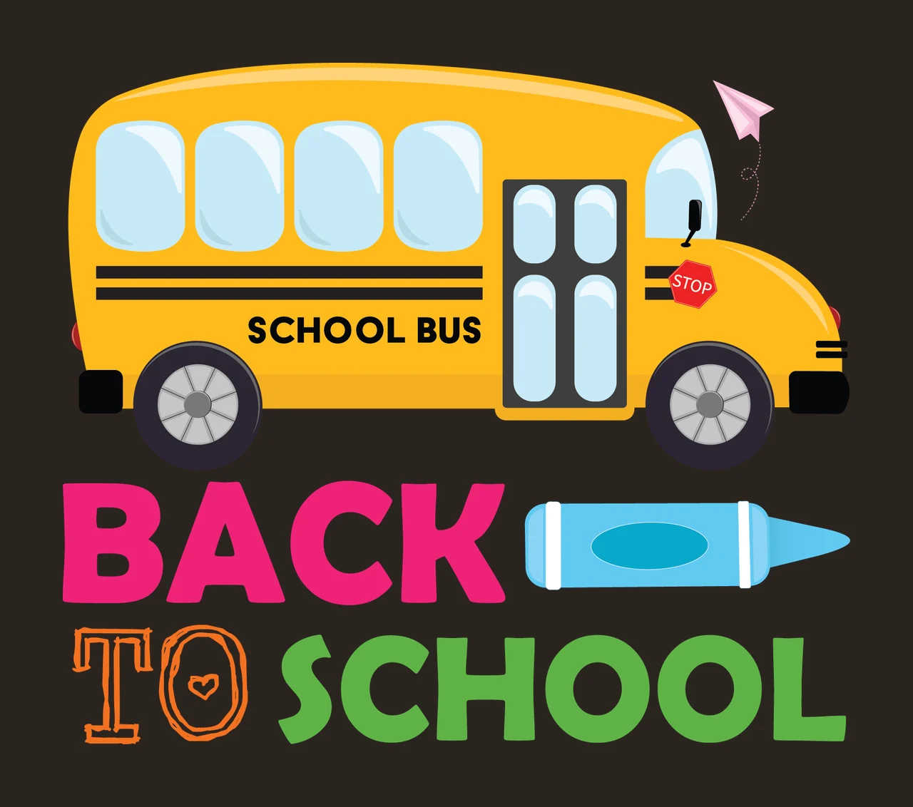 Back To School Bus And Pencil driving paper plane black white contrast preview thumbnail