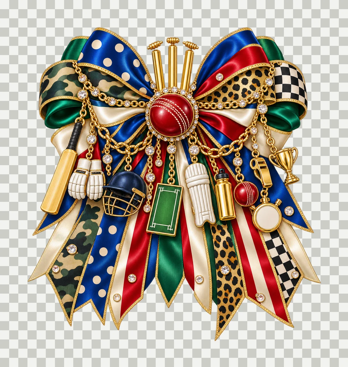 Cricket Player Bow Charm PNG, Gold Chain Charms, Transparent Sublimation Design, Digital Download transparency and detail preview thumbnail