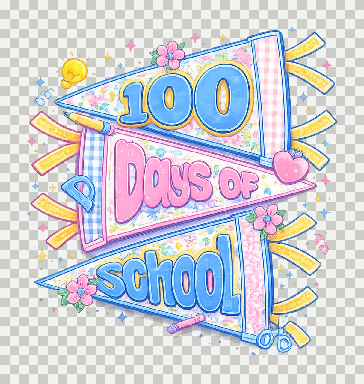 Preppy Teacher 100 Days of School Floral Pennants Glitter transparency and detail preview thumbnail