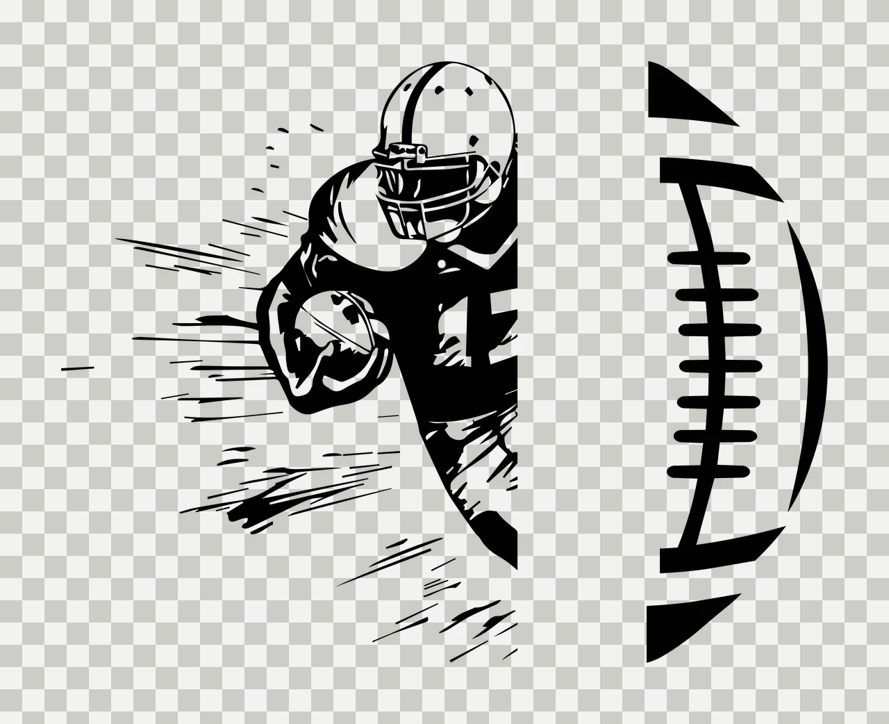 Football Player Profile With Ball Graphic athlete running helmet transparency and detail preview thumbnail