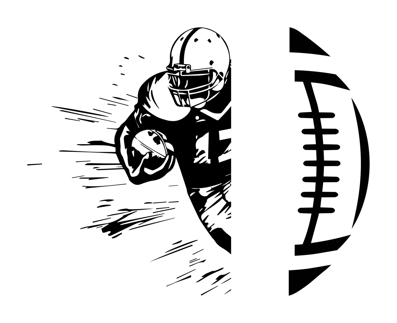 Football Player Profile With Ball Graphic athlete running helmet