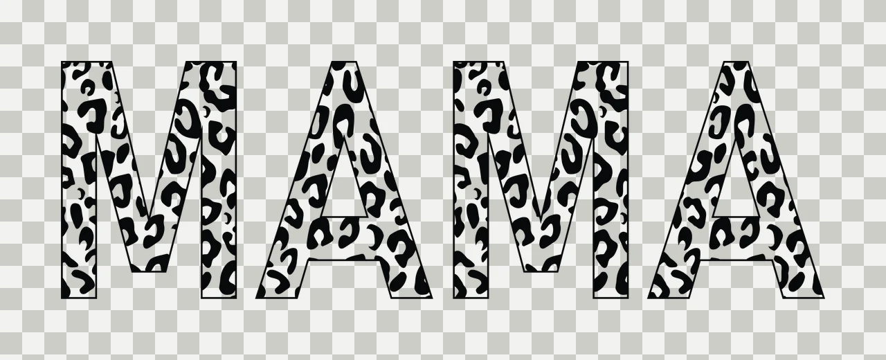 MAMA Typography Design with capital letters, leopard print pattern and bold text in black and white transparency and detail preview thumbnail